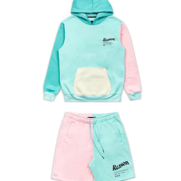 New Reason Brand Color Block Hoodie & Shorts 2 Piece Set Men's Size MEDIUM - Picture 1 of 10